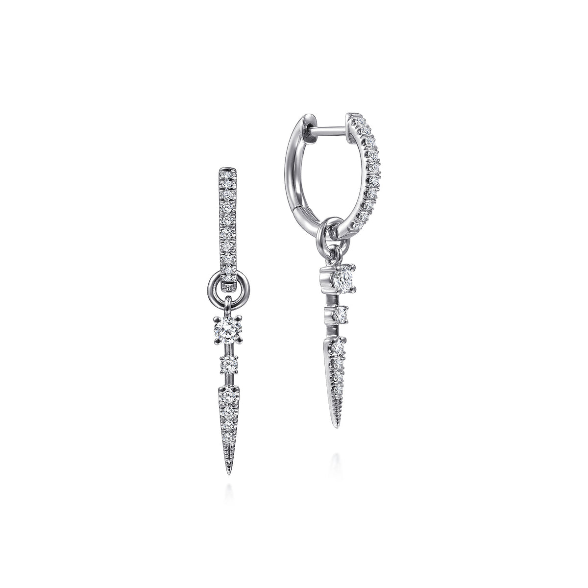 14K White Gold 10mm Diamond Huggie Earrings with Spike Drops — Gabriel & Co. EG13945W45JJ