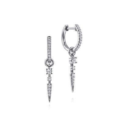 14K White Gold 10mm Diamond Huggie Earrings with Spike Drops — Gabriel & Co. EG13945W45JJ
