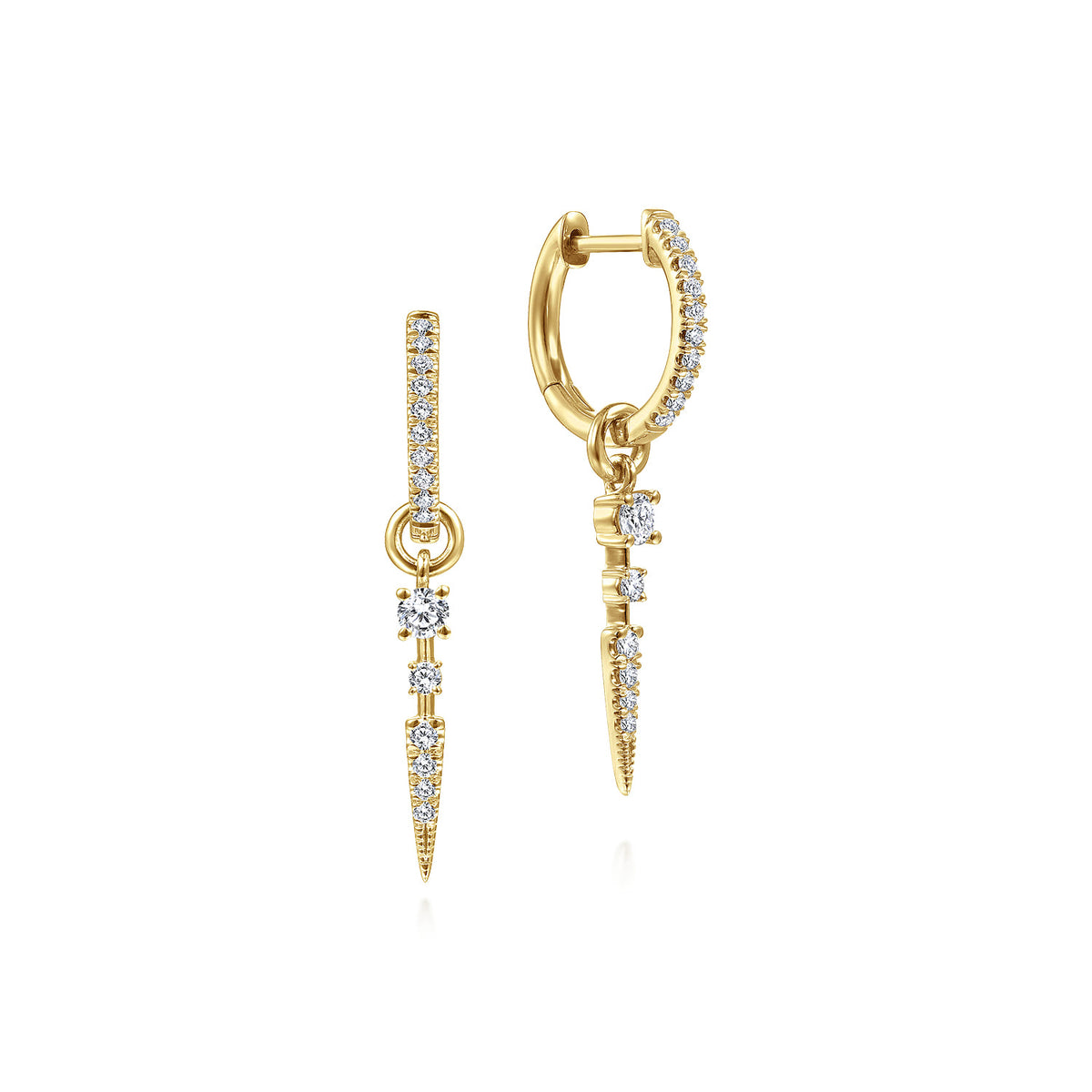 14K Yellow Gold 10mm Diamond Huggie Earrings with Spike Drops — Gabriel & Co. EG13945Y45JJ