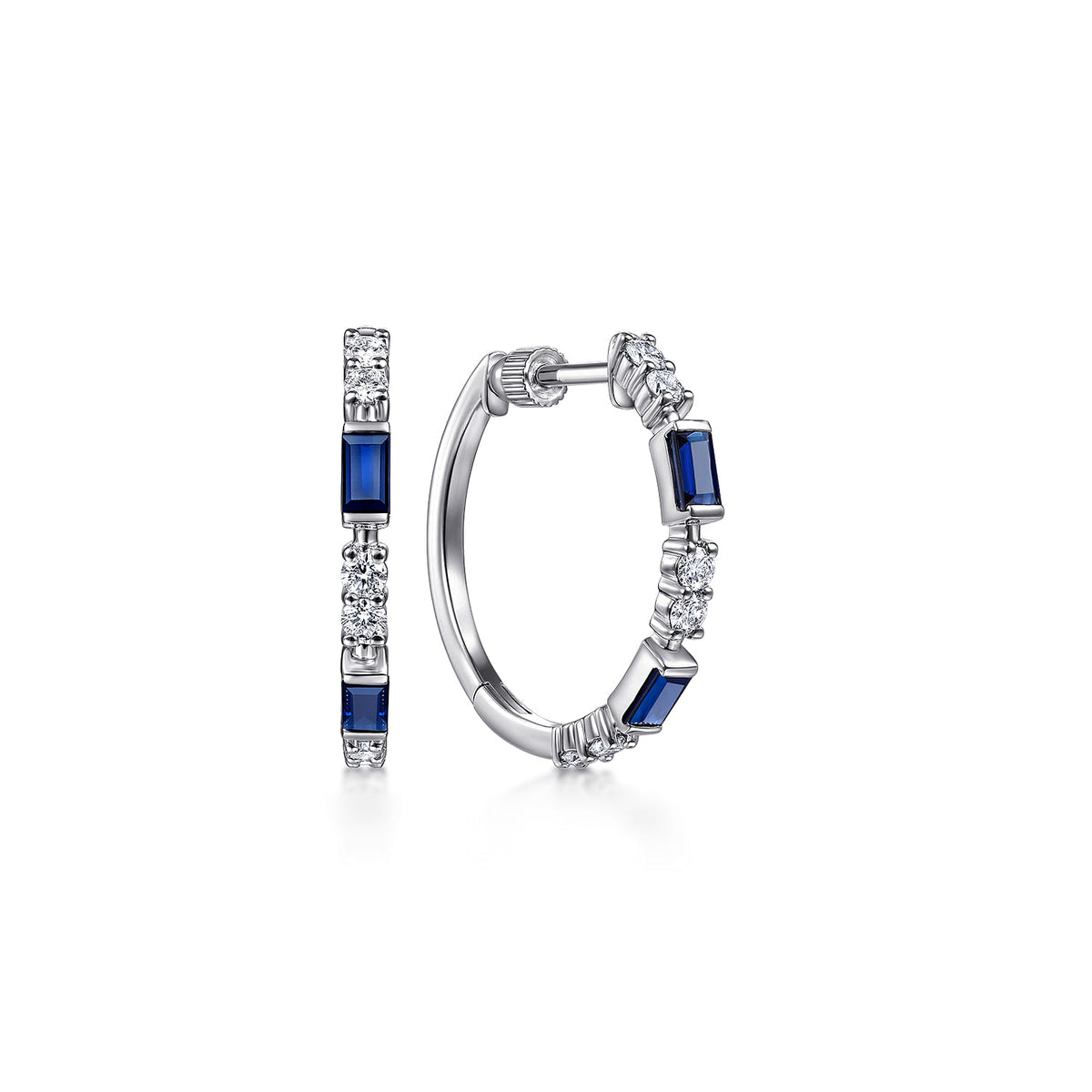 14K White Gold 20mm Sapphire and Diamond Classic Hoop Earrings — Gabriel & Co. EG13967W45SA