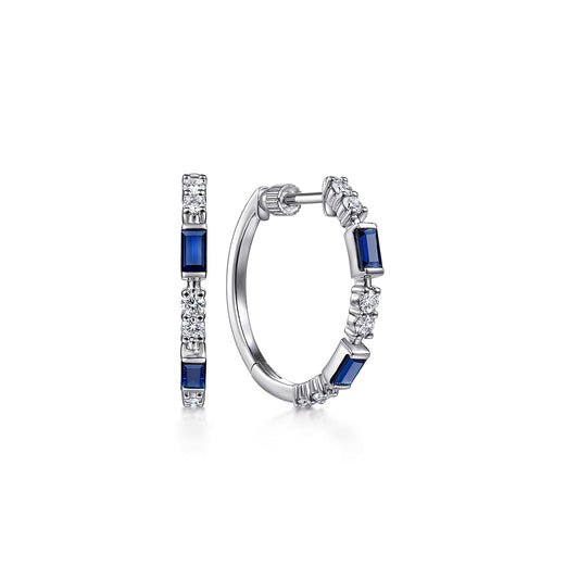 14K White Gold 20mm Sapphire and Diamond Classic Hoop Earrings — Gabriel & Co. EG13967W45SA