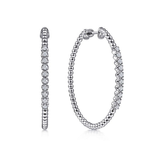 14K White Gold Beaded 40mm Classic Diamond Hoop Earrings — Gabriel & Co. EG13970W45JJ