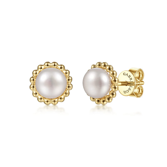 14K Yellow Gold Pearl Stud Earrings-Bujukan — Gabriel & Co. EG14019Y4JPL