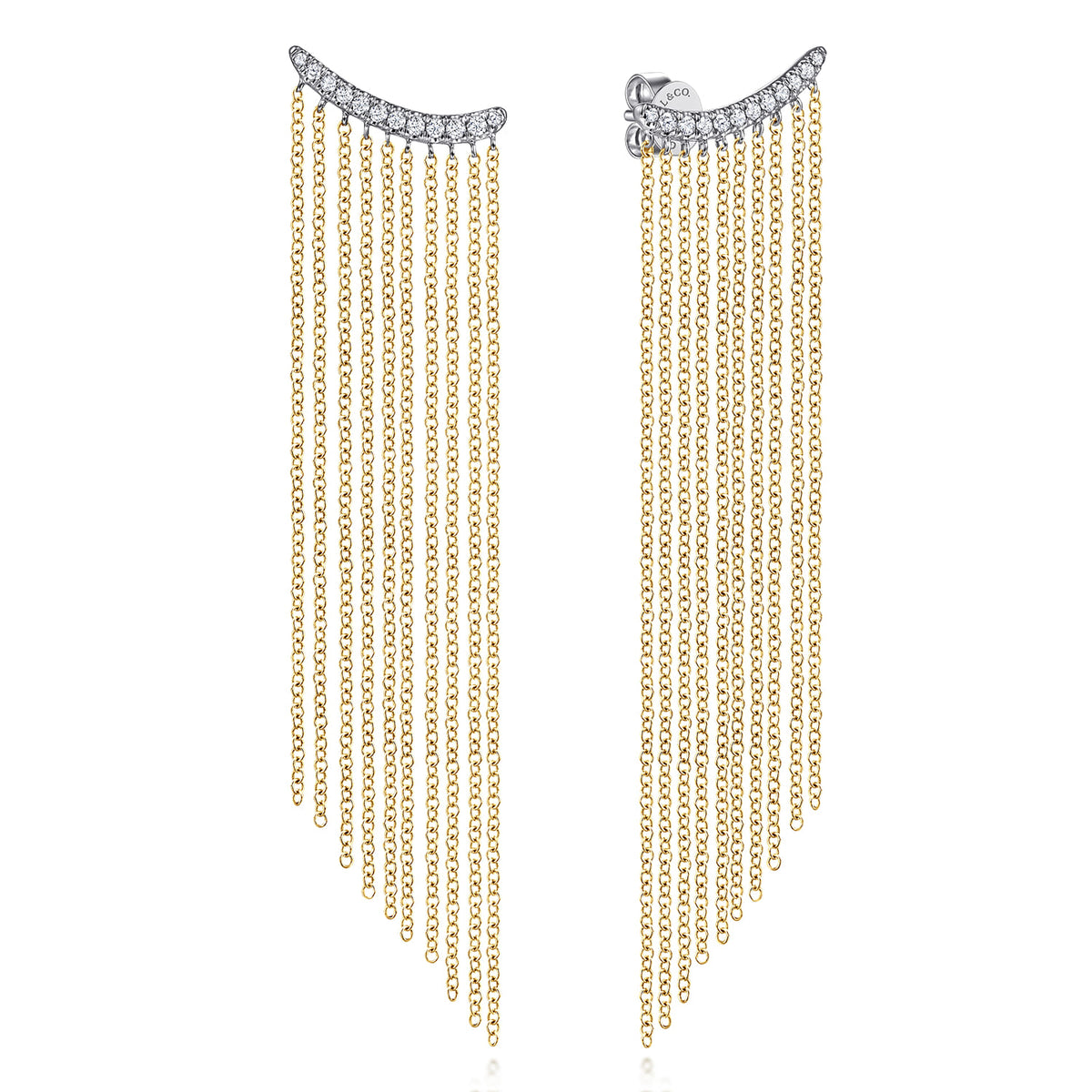14K White&Yellow Gold Diamond and Tassel Stud Earrings — Gabriel & Co. EG14057M45JJ