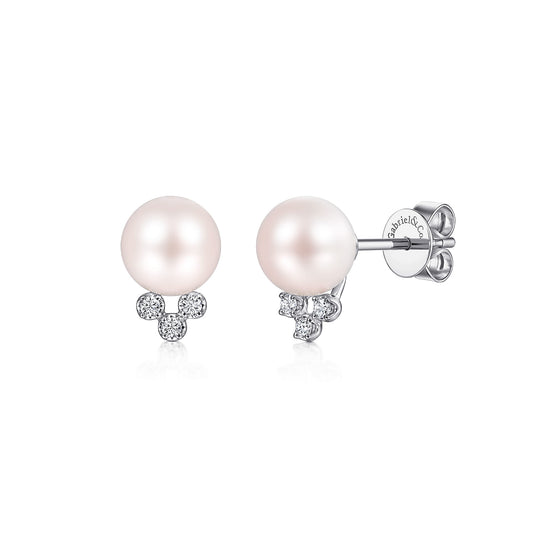 14K White Gold Diamond and Pearl Stud Earrings — Gabriel & Co. EG14089W45PL