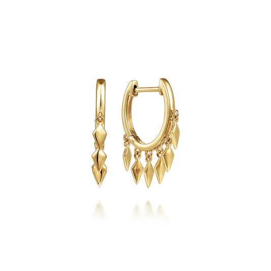 14K Yellow Gold Huggie Earrings with Rhombus Drops — Gabriel & Co. EG14092Y4JJJ