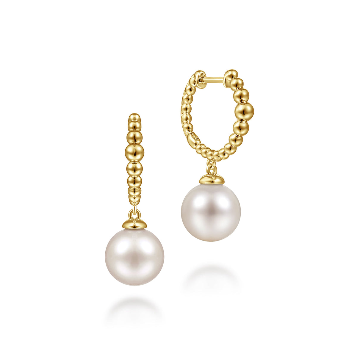 14K Yellow Gold Pearls Drop Huggie Earrings-Bujukan — Gabriel & Co. EG14162Y4JPL