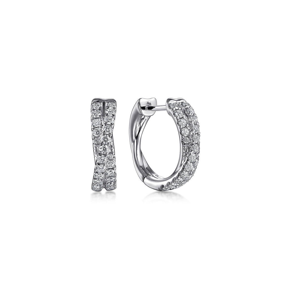 14K White Gold 15mm Diamond Criss Cross Huggie Earrings — Gabriel & Co. EG14223W45JJ