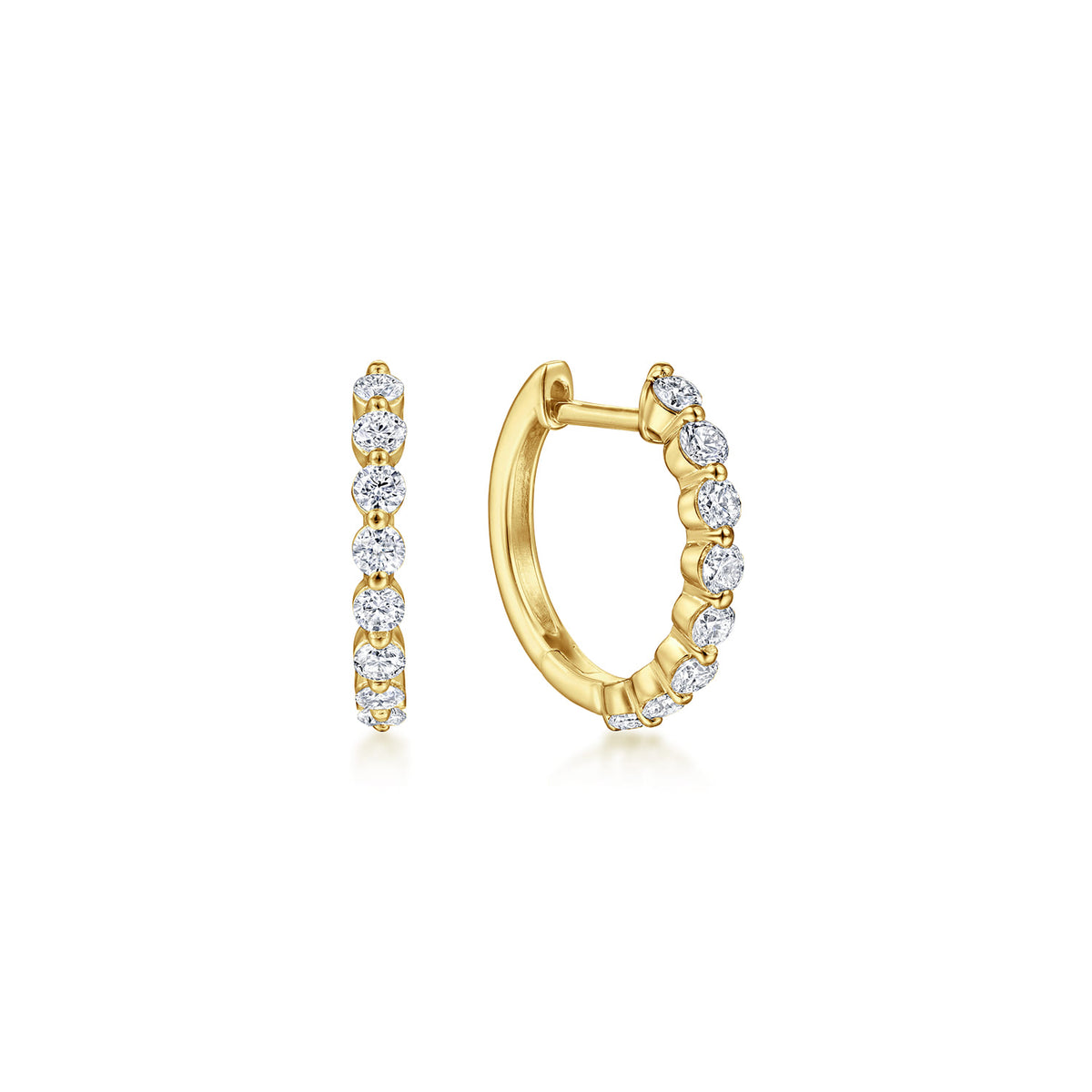 14K Yellow Gold 15mm Single Prong Set Diamond Huggie Earrings — Gabriel & Co. EG14238Y45JJ