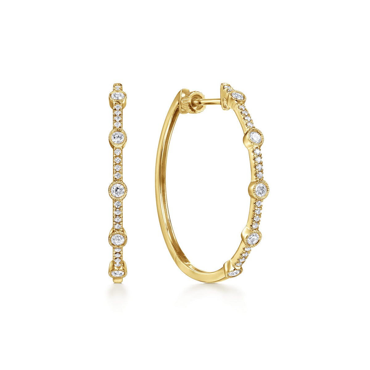 14K Yellow Gold 30mm Classic Diamond Hoop Earrings — Gabriel & Co. EG14253Y45JJ