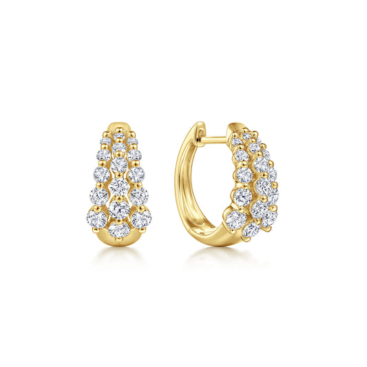 14K Yellow Gold 15mm 3 Row Single Prong Set Graduating Diamond Huggie Earrings — Gabriel & Co. EG14254Y45JJ