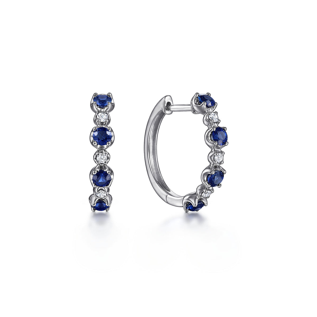 14K White Gold 15mm Diamond and Sapphire Huggie Earrings — Gabriel & Co. EG14271W45SA