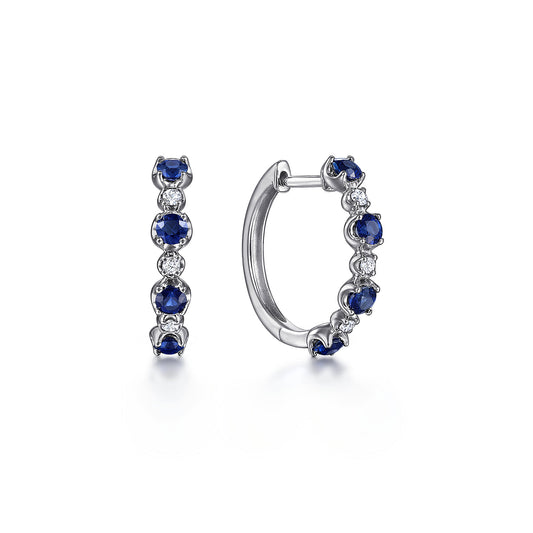 14K White Gold 15mm Diamond and Sapphire Huggie Earrings — Gabriel & Co. EG14271W45SA