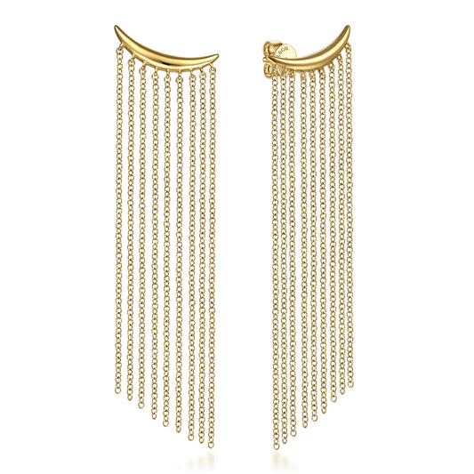 14k Yellow Gold Curved Bar and Waterfall Chain Earrings — Gabriel & Co. EG14351Y4JJJ