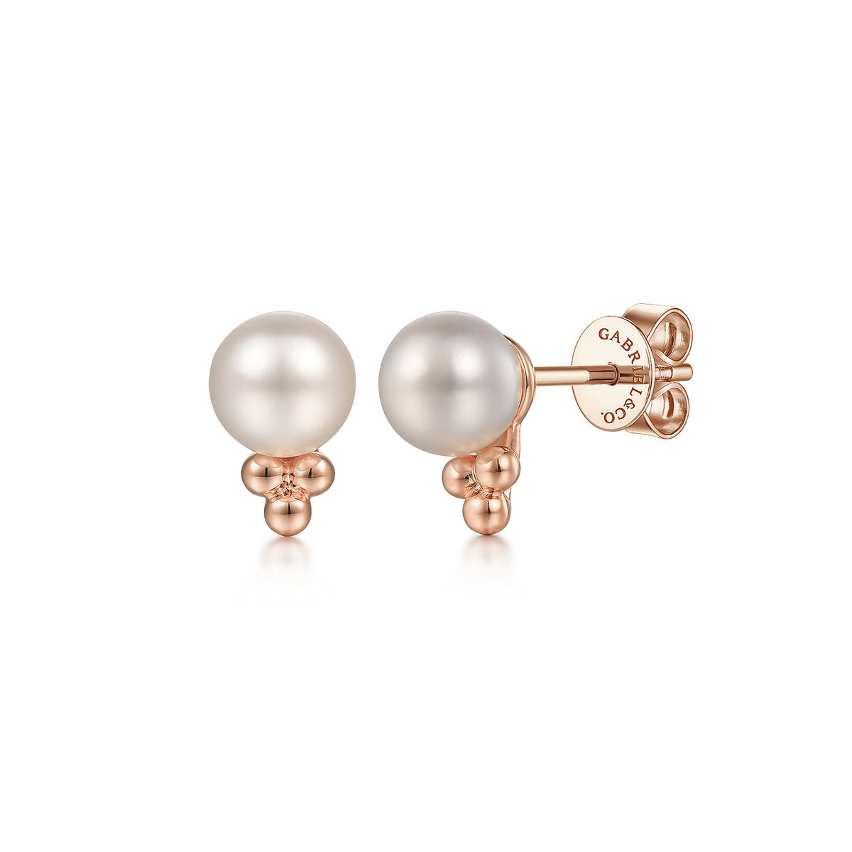 14K Rose Gold Pearl Bujukan Stud Earrings — Gabriel & Co. EG14616K4JPL