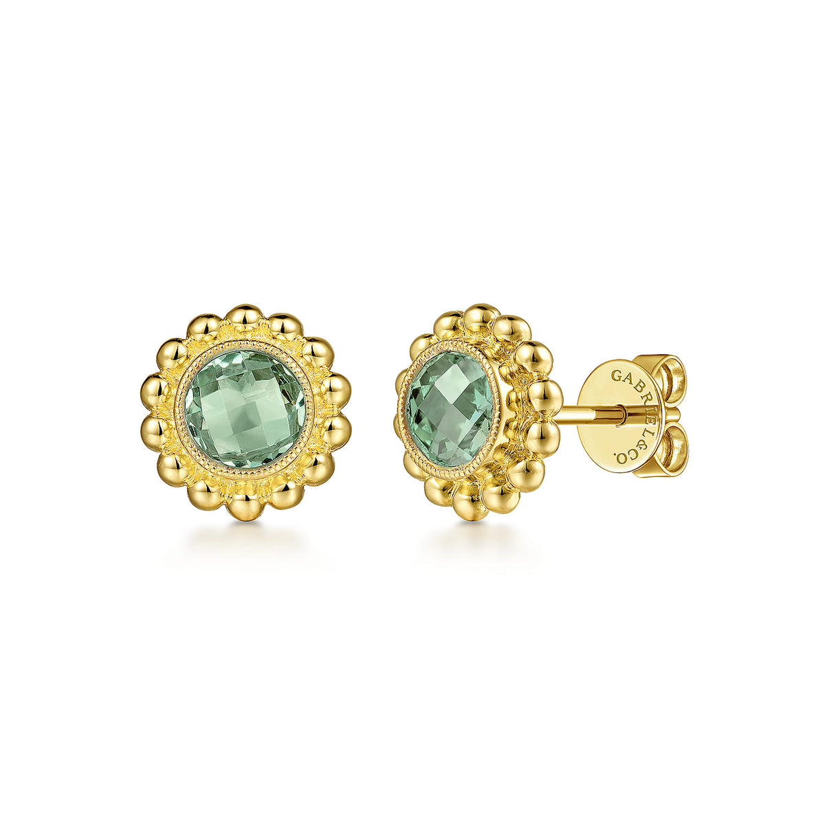 14K Yellow Gold Green Amethyst Bujukan Stud Earrings — Gabriel & Co. EG14619Y4JGA