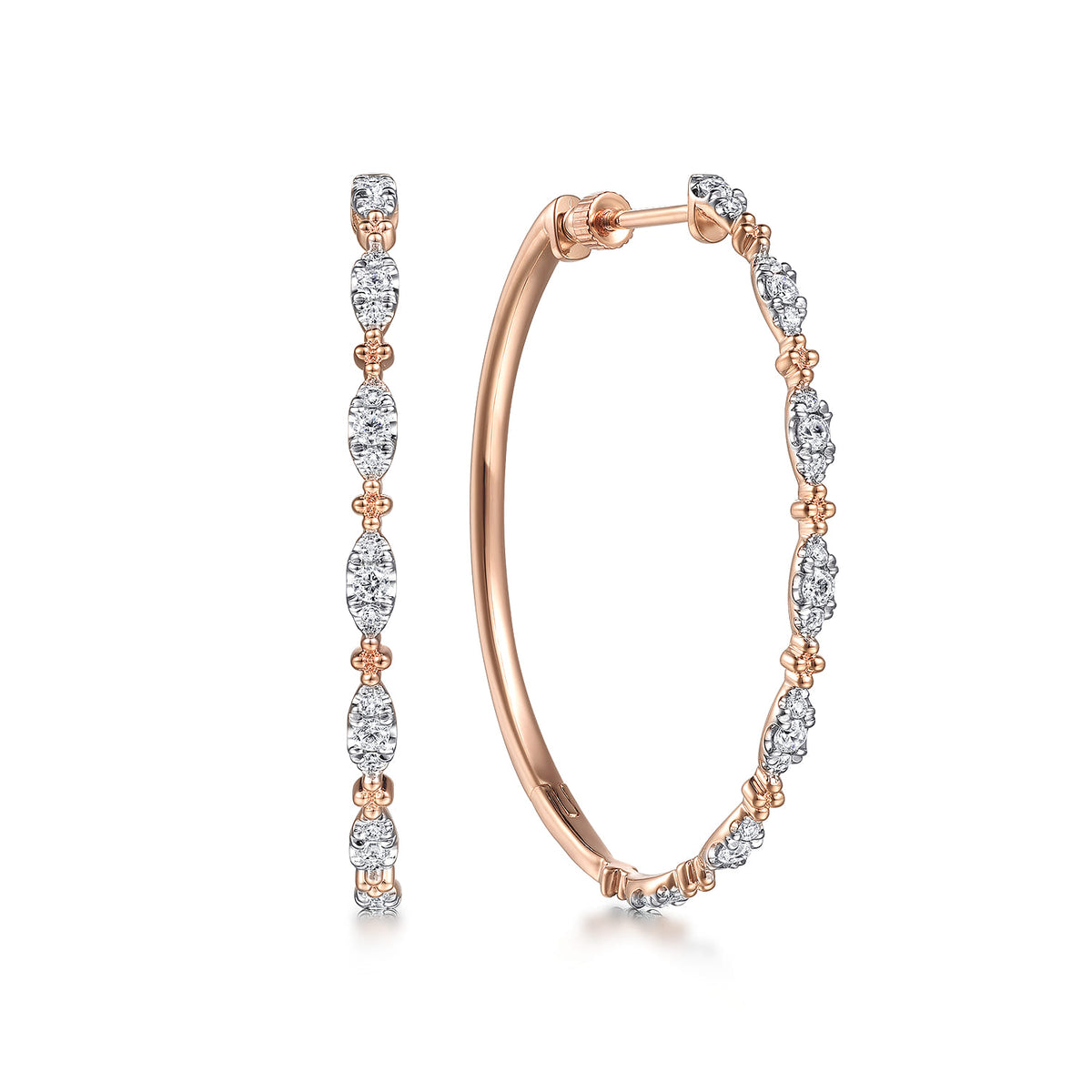 14K Rose Gold 40mm Diamond Station Intricate Hoop Earrings — Gabriel & Co. EG14721K45JJ