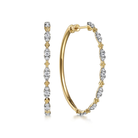 14K Yellow Gold Diamond Intricate Hoop Earrings, 40mm — Gabriel & Co. EG14721Y45JJ