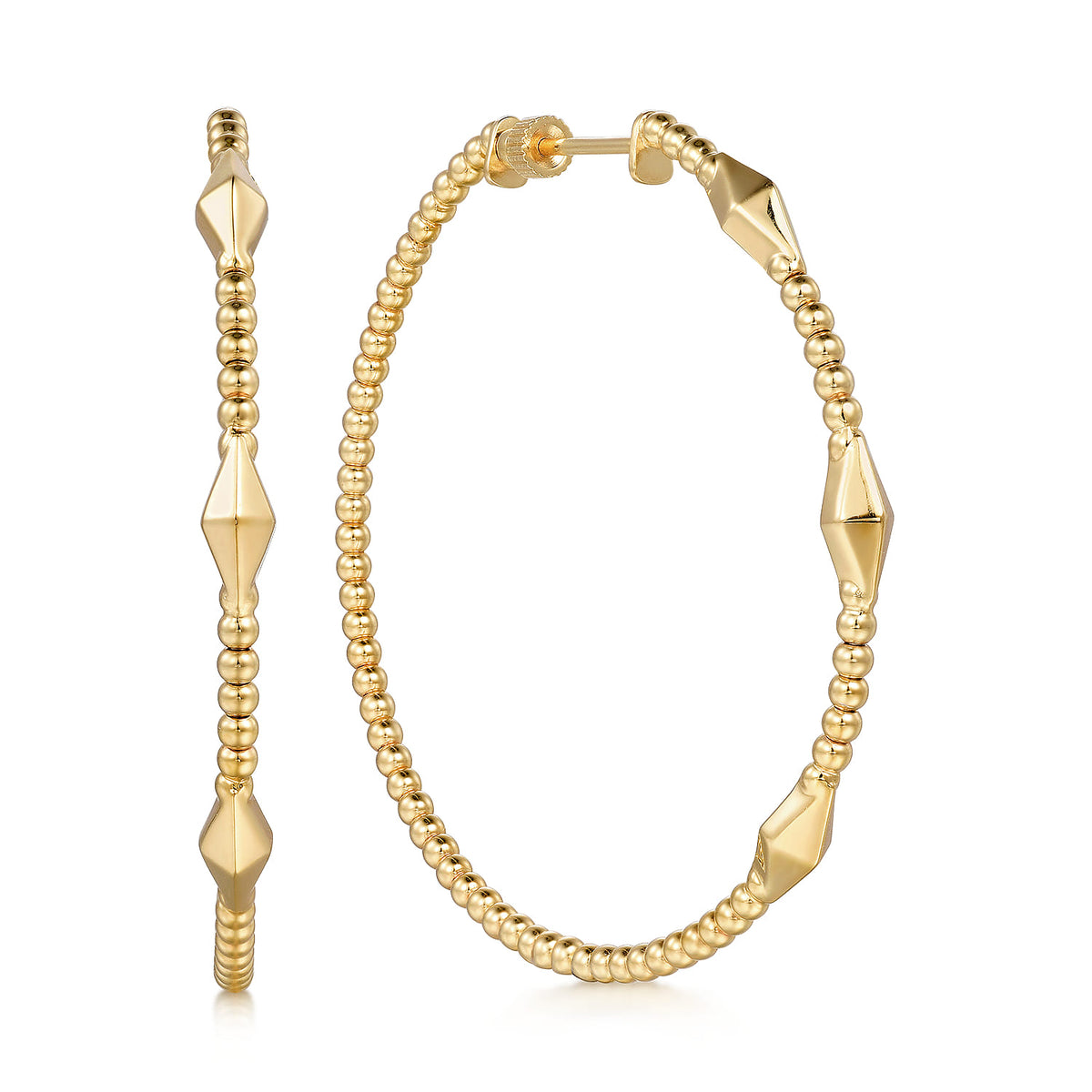 14K Yellow Gold Bujukan Hoop Rhombus Earrings in size 50mm — Gabriel & Co. EG14746Y4JJJ