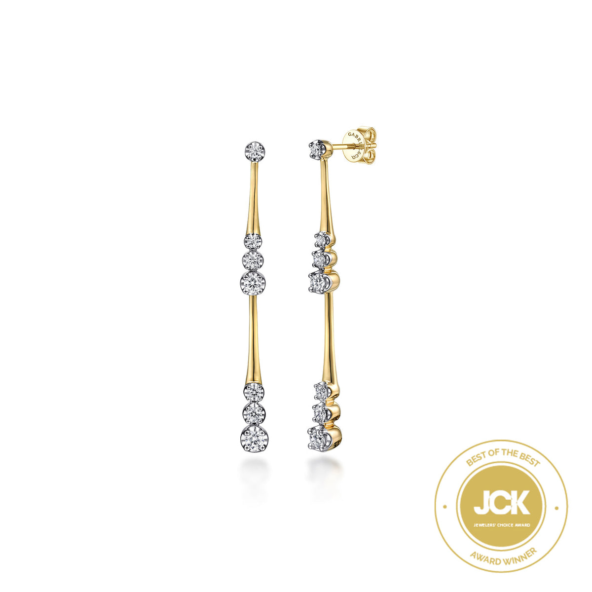 14K Yellow Gold Linear Graduated Diamond Station Drop Earrings in size 45mm — Gabriel & Co. EG14828Y45JJ
