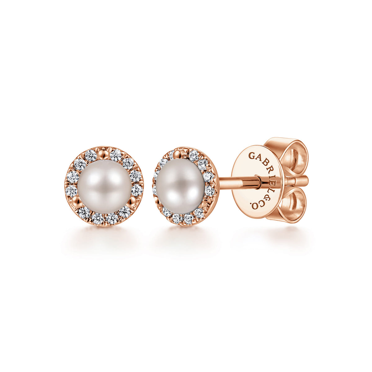 14K Rose Gold Diamond and Pearl stud Earrings — Gabriel & Co. EG14862K45PL