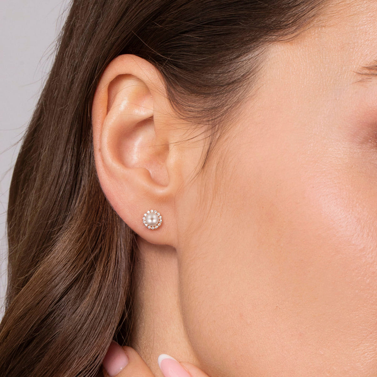 14K Rose Gold Diamond and Pearl stud Earrings — Gabriel & Co. EG14862K45PL