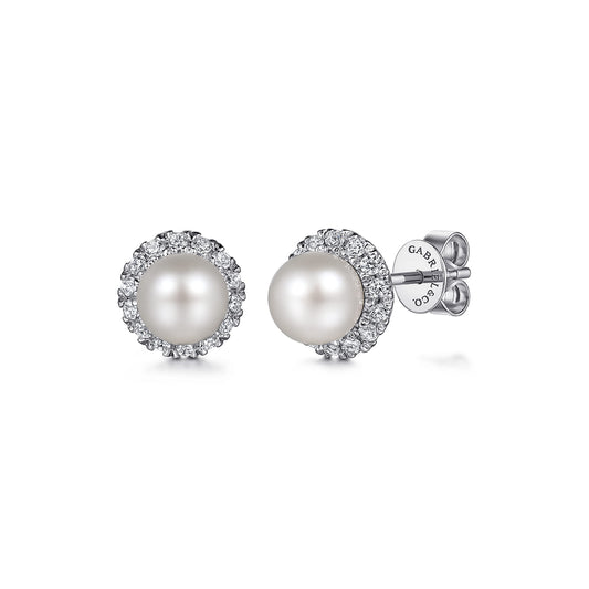 Stud Earrings 14K White Gold Diamond and Pearl 0.14ct — Gabriel & Co. EG14862W45PL