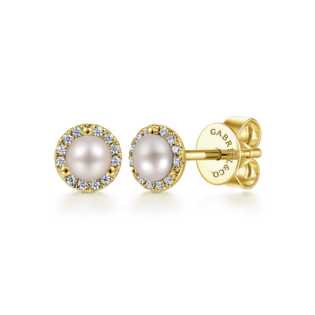 14K Yellow Gold Diamond and Pearl stud Earrings — Gabriel & Co. EG14862Y45PL