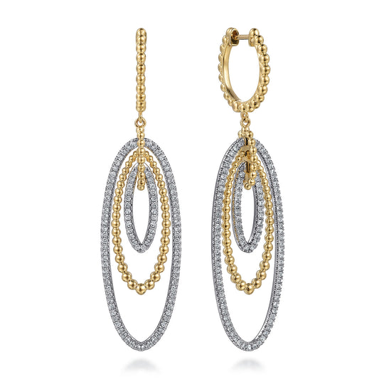 14K White&Yellow Gold Multi Oval Diamond Bujukan Huggie Drop Earrings — Gabriel & Co. EG14872M45JJ