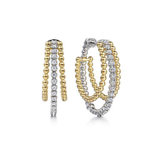 Intricate Hoop Earrings 14K White and Yellow Gold Diamond 0.5ct Bujukan — Gabriel & Co. EG14939M45JJ