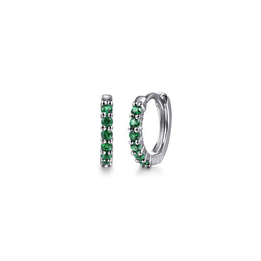 14K White Gold Emerald Huggie Earrings — Gabriel & Co. EG14956W4JEA