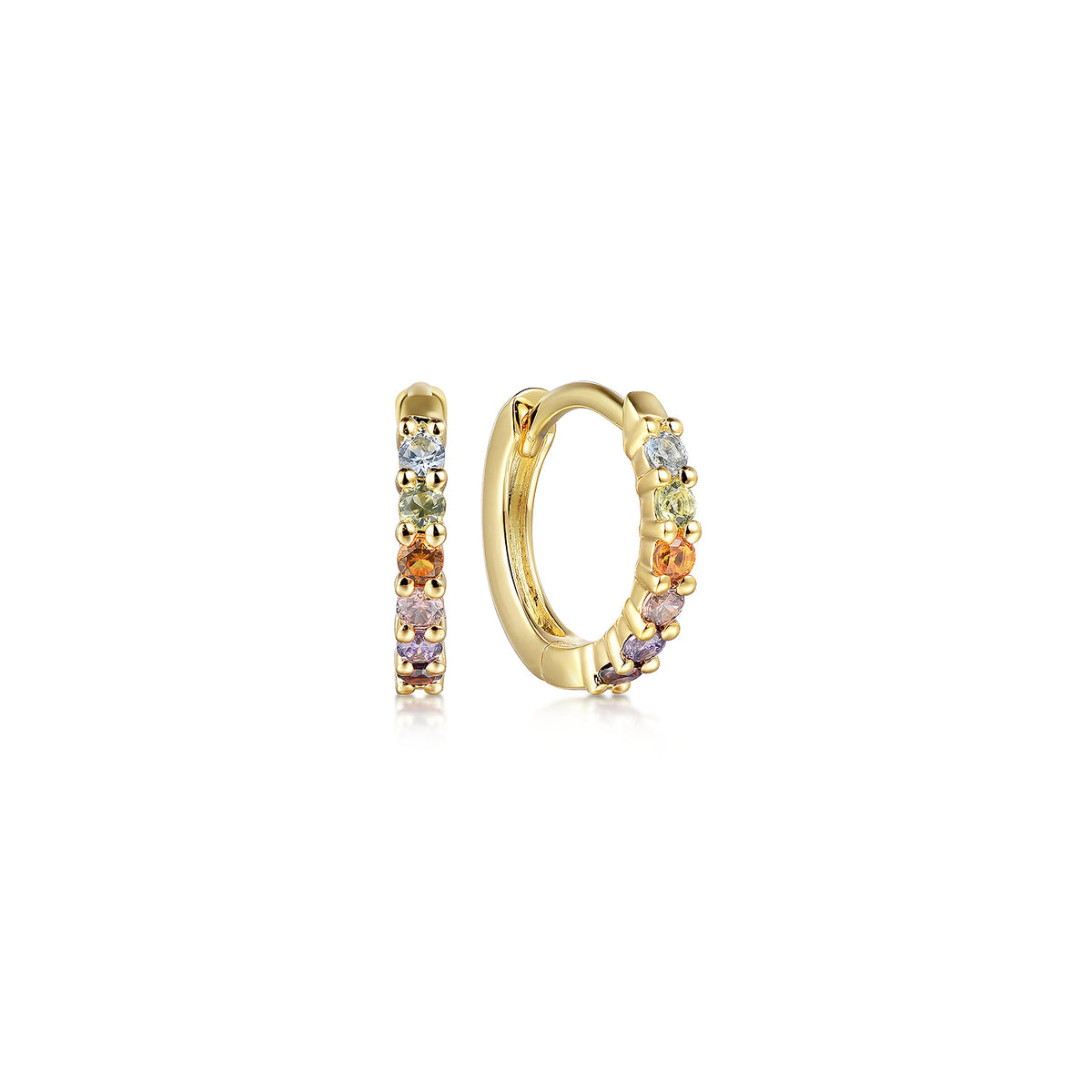14K Yellow Gold Color Stone Rainbow Huggie Earrings, 10mm — Gabriel & Co. EG14956Y4JMC
