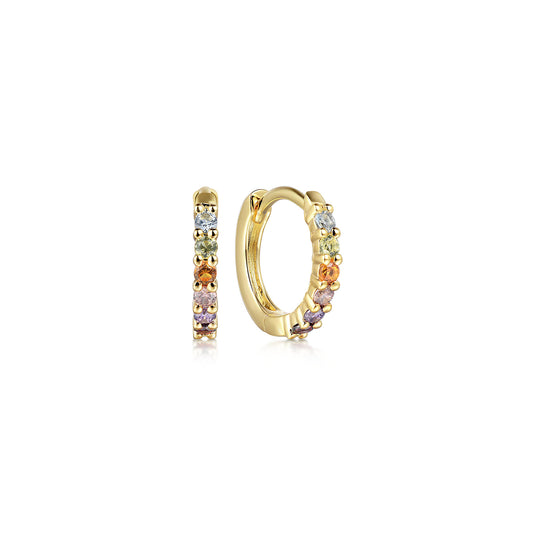 14K Yellow Gold Color Stone Rainbow Huggie Earrings, 10mm — Gabriel & Co. EG14956Y4JMC