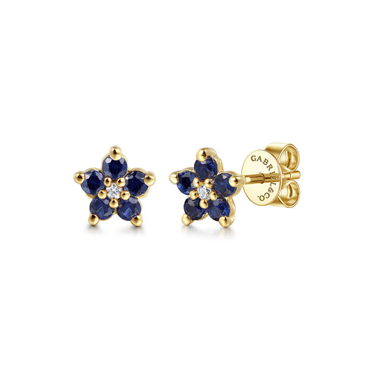 14K Yellow Gold Diamond and Sapphire Flower Stud Earrings — Gabriel & Co. EG14958Y45SA
