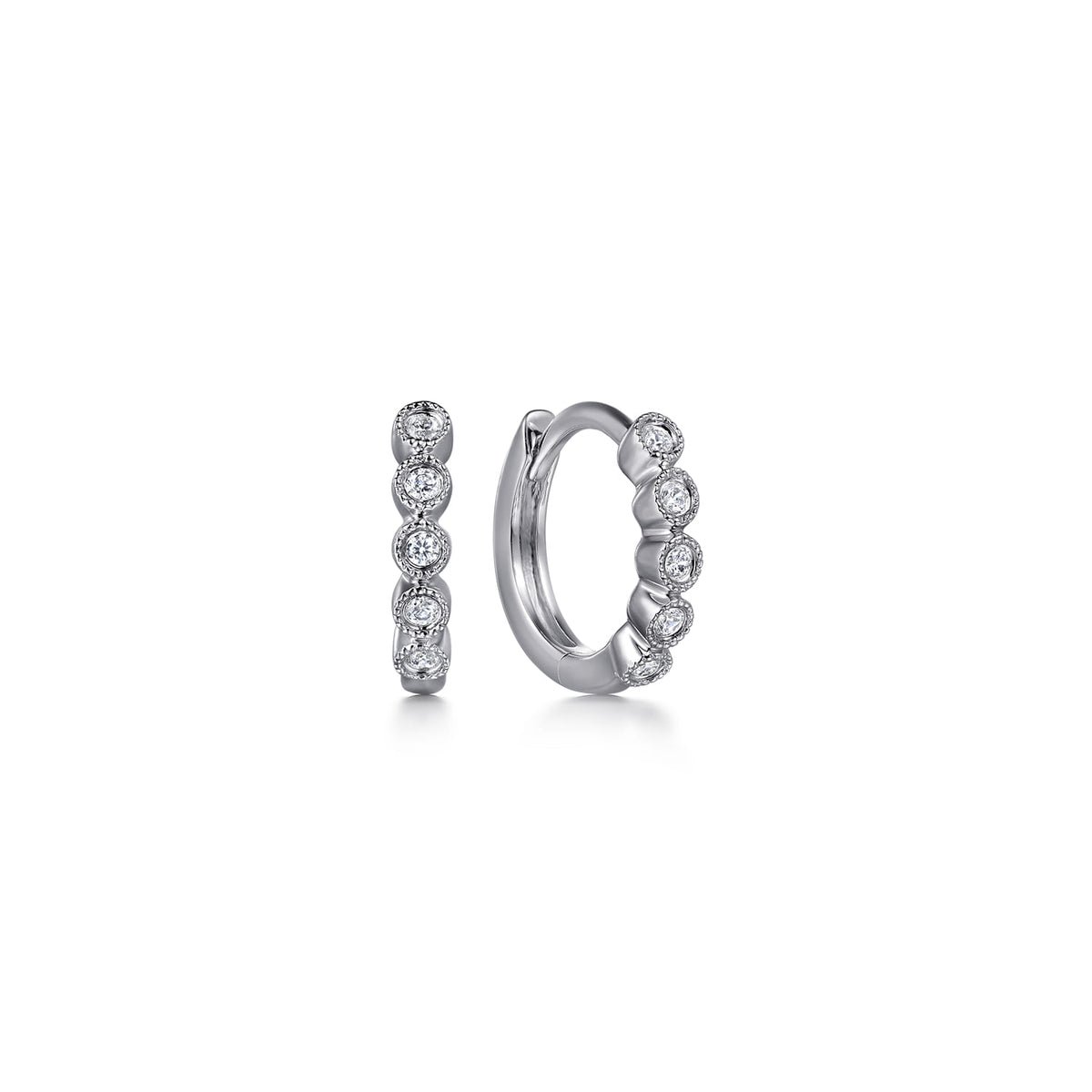 10mm 14K White Gold Diamond Bezel Setting Huggie Earrings — Gabriel & Co. EG14965W45JJ