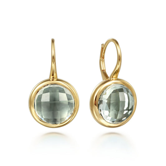14K Yellow Gold Round Green Amethyst Earrings with Flower Pattern J-Back — Gabriel & Co. EG14985Y4JGA