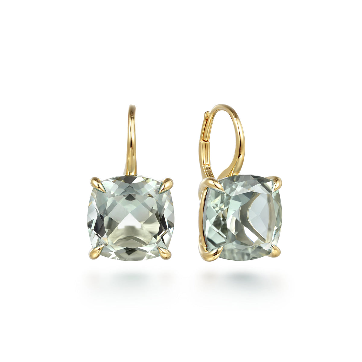 14K Yellow Gold Cushion Cut Green Amethyst Earrings — Gabriel & Co. EG14986Y4JGA