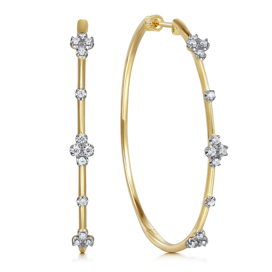 14K Yellow Gold Prong Set 50mm Round Classic Diamond Hoop Earrings — Gabriel & Co. EG15005Y45JJ