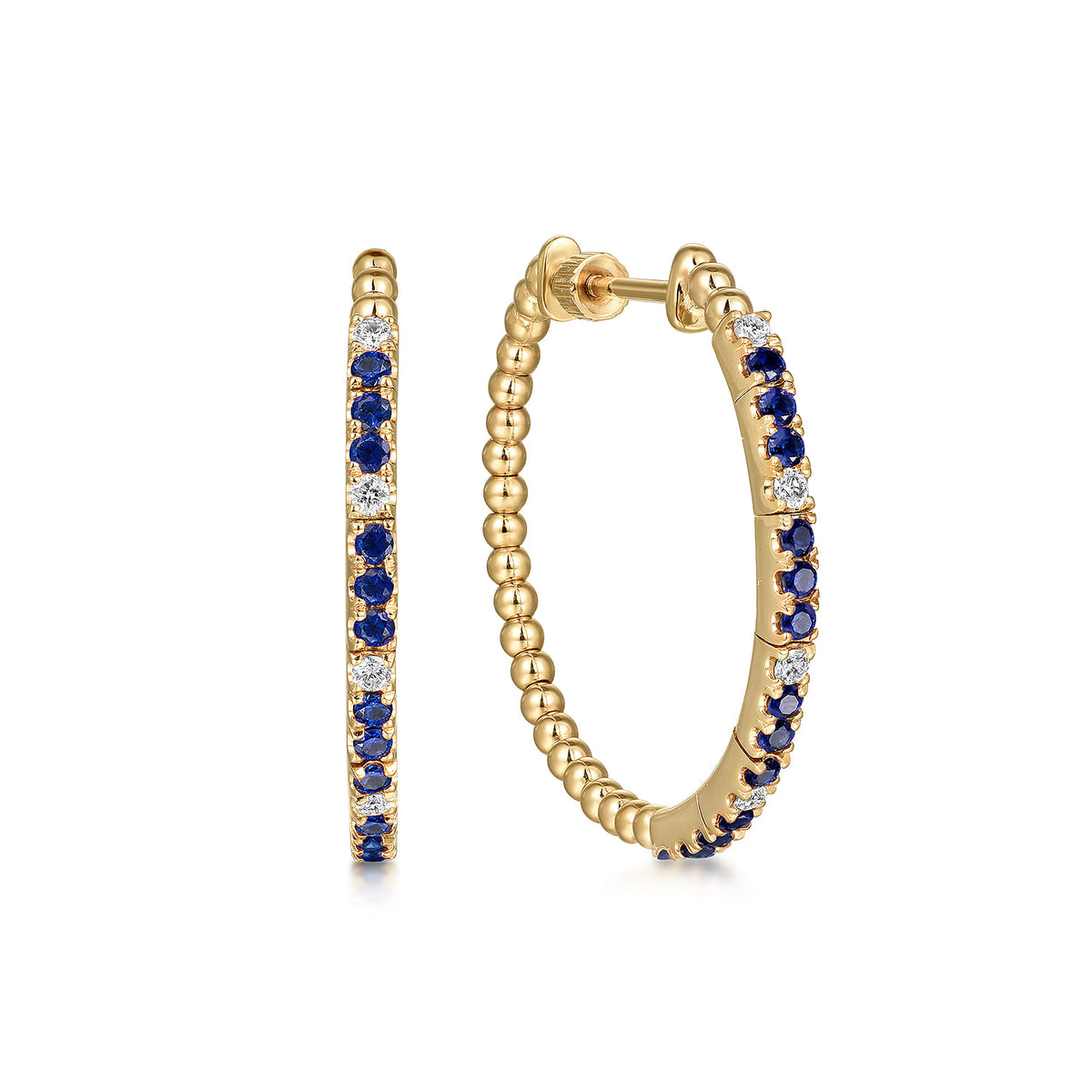 14K Yellow Gold Diamond and Blue Sapphire Bujukan 30mm Hoop Earrings — Gabriel & Co. EG15036Y45SA
