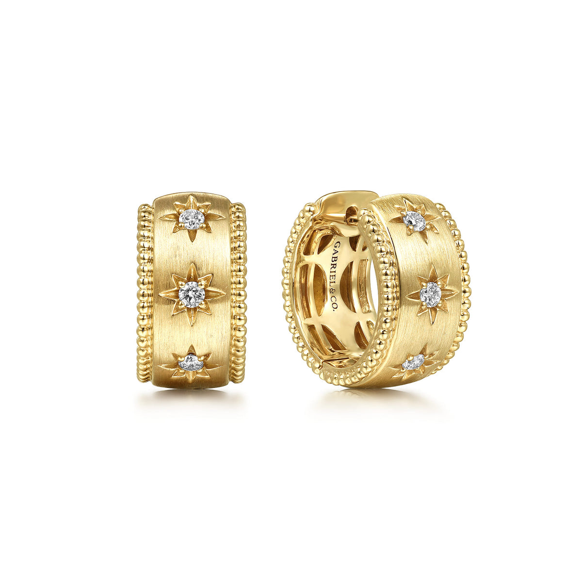 Huggie Earrings 14K Yellow Gold Diamond 0.15ct 15mm Bujukan — Gabriel & Co. EG15043Y45JJ