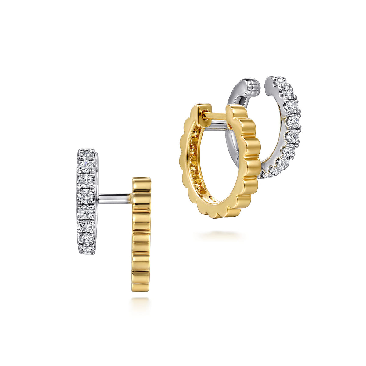 14K White and Yellow Gold Diamond Easy Stackable Earrings — Gabriel & Co. EG15047M45JJ