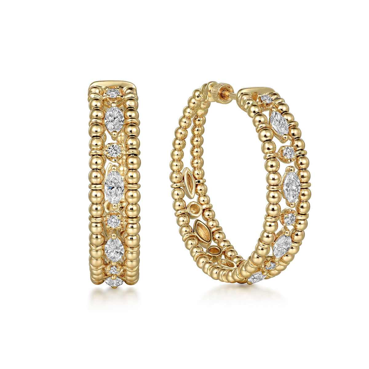 14K Yellow Gold Bujukan Diamond Classic Hoop Earrings in size 30mm — Gabriel & Co. EG15051Y44JJ