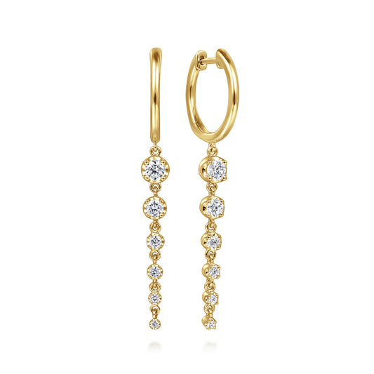 14K Yellow Gold Graduating Diamond Huggie Drop Earrings — Gabriel & Co. EG15066Y45JJ