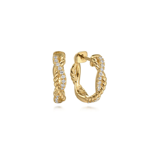 Huggie Earrings 14K Yellow Gold Diamond 0.16ct 15mm — Gabriel & Co. EG15080Y45JJ