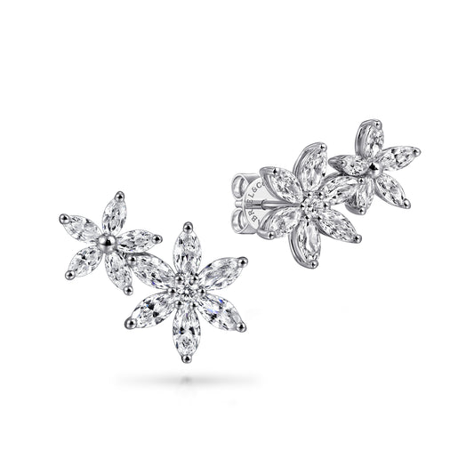 18K White Gold Diamond Floral Stud Earrings — Gabriel & Co. EG15113W84JJ