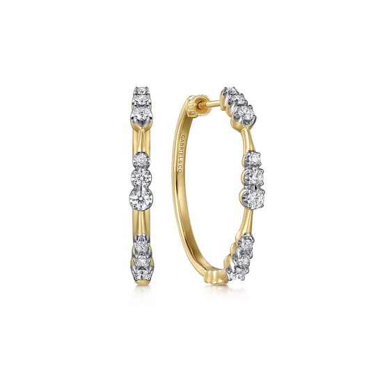 14K Yellow Gold Graduated Diamond Station Round Classic 30mm Hoop Earrings — Gabriel & Co. EG15130Y45JJ