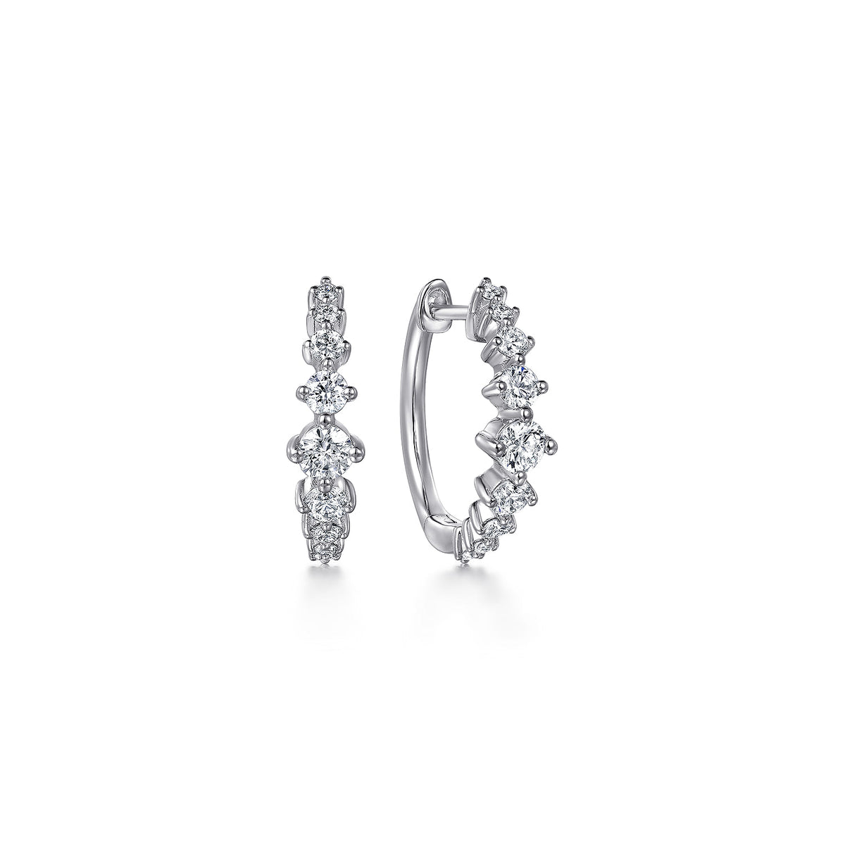 14K White Gold Graduating Diamond Huggie Earrings — Gabriel & Co. EG15131W45JJ