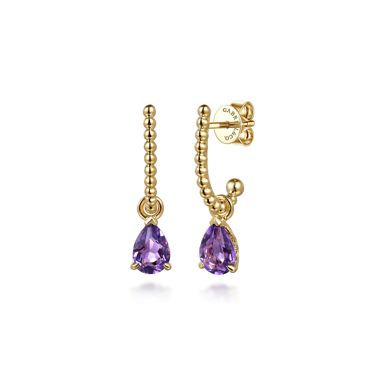 J Hoop Earrings 14K Yellow Gold Amethyst Bujukan — Gabriel & Co. EG15161Y4JAM