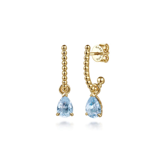 14K Yellow Gold Bujukan Aquamarine J Hoop Earrings — Gabriel & Co. EG15161Y4JAQ