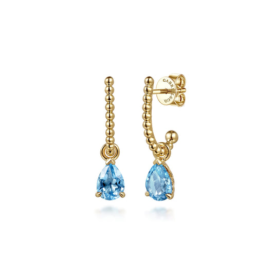 14K Yellow Gold Bujukan Blue Topaz J Hoop Earrings — Gabriel & Co. EG15161Y4JBT